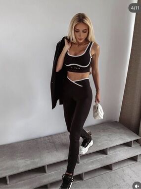 Olavoga Black & White Trim Sports Bra and Leggings Set